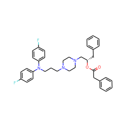 O=C(Cc1ccccc1)O[C@@H](Cc1ccccc1)CN1CCN(CCCN(c2ccc(F)cc2)c2ccc(F)cc2)CC1 ZINC000042834050