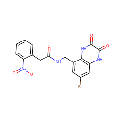 O=C(Cc1ccccc1[N+](=O)[O-])NCc1cc(Br)cc2[nH]c(=O)c(=O)[nH]c12 ZINC000027553349