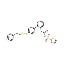 O=C(Cc1ccccc1-c1ccc(CSCCc2ccccc2)cc1)NS(=O)(=O)c1cccs1 ZINC000013818273