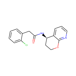 O=C(Cc1ccccc1Cl)N[C@@H]1CCOc2ncccc21 ZINC000146666087