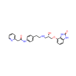 O=C(Cc1ccccn1)Nc1ccc(CCNC[C@H](O)COc2cccc3[nH]c(=O)[nH]c23)cc1 ZINC000040874906