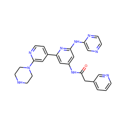 O=C(Cc1cccnc1)Nc1cc(Nc2cnccn2)nc(-c2ccnc(N3CCNCC3)c2)c1 ZINC000084728190