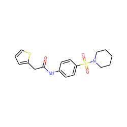 O=C(Cc1cccs1)Nc1ccc(S(=O)(=O)N2CCCCC2)cc1 ZINC000001130766