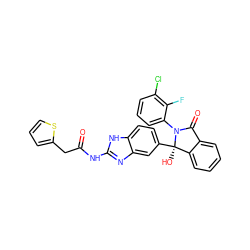 O=C(Cc1cccs1)Nc1nc2cc([C@]3(O)c4ccccc4C(=O)N3c3cccc(Cl)c3F)ccc2[nH]1 ZINC000116255026