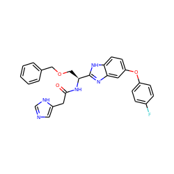 O=C(Cc1cnc[nH]1)N[C@@H](COCc1ccccc1)c1nc2cc(Oc3ccc(F)cc3)ccc2[nH]1 ZINC000084634505