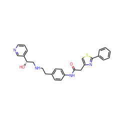 O=C(Cc1csc(-c2ccccc2)n1)Nc1ccc(CCNC[C@H](O)c2cccnc2)cc1 ZINC000049071095