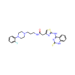 O=C(Cc1csc(Nc2nc(=S)[nH]c3ccccc23)n1)NCCCN1CCN(c2ccccc2F)CC1 ZINC000017337624