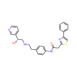 O=C(Cc1nc(-c2ccccc2)cs1)Nc1ccc(CCNC[C@H](O)c2cccnc2)cc1 ZINC000049035004