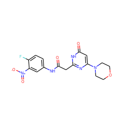 O=C(Cc1nc(N2CCOCC2)cc(=O)[nH]1)Nc1ccc(F)c([N+](=O)[O-])c1 ZINC000095573041