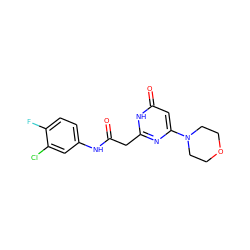 O=C(Cc1nc(N2CCOCC2)cc(=O)[nH]1)Nc1ccc(F)c(Cl)c1 ZINC000095576109