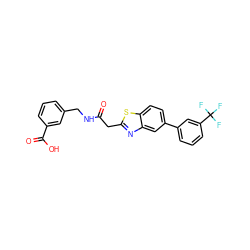 O=C(Cc1nc2cc(-c3cccc(C(F)(F)F)c3)ccc2s1)NCc1cccc(C(=O)O)c1 ZINC000200177649