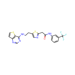 O=C(Cc1ncc(CCNc2ncnc3ccsc23)s1)Nc1cccc(C(F)(F)F)c1 ZINC000040894693