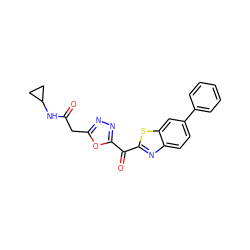 O=C(Cc1nnc(C(=O)c2nc3ccc(-c4ccccc4)cc3s2)o1)NC1CC1 ZINC000149819617