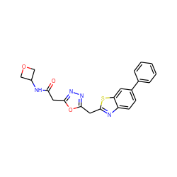 O=C(Cc1nnc(Cc2nc3ccc(-c4ccccc4)cc3s2)o1)NC1COC1 ZINC000147485513