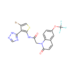 O=C(Cn1c(=O)ccc2cc(OC(F)(F)F)ccc21)Nc1scc(Br)c1-c1ncn[nH]1 ZINC000072179348