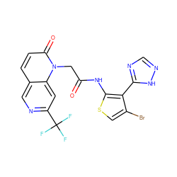 O=C(Cn1c(=O)ccc2cnc(C(F)(F)F)cc21)Nc1scc(Br)c1-c1ncn[nH]1 ZINC000072180156