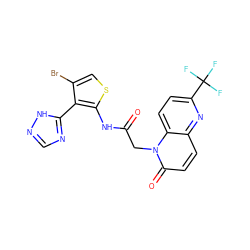 O=C(Cn1c(=O)ccc2nc(C(F)(F)F)ccc21)Nc1scc(Br)c1-c1ncn[nH]1 ZINC000072180157