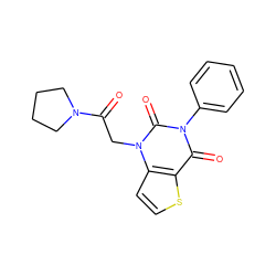 O=C(Cn1c(=O)n(-c2ccccc2)c(=O)c2sccc21)N1CCCC1 ZINC000002466736