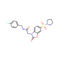 O=C(Cn1c(=O)oc2cc(S(=O)(=O)N3CCCC3)ccc21)NCc1ccc(F)cc1 ZINC000008611495