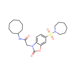 O=C(Cn1c(=O)oc2cc(S(=O)(=O)N3CCCCCC3)ccc21)NC1CCCCCCC1 ZINC000006577447