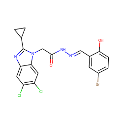 O=C(Cn1c(C2CC2)nc2cc(Cl)c(Cl)cc21)N/N=C/c1cc(Br)ccc1O ZINC001772582363