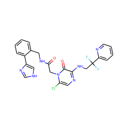 O=C(Cn1c(Cl)cnc(NCC(F)(F)c2ccccn2)c1=O)NCc1ccccc1-c1c[nH]cn1 ZINC000013579380