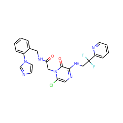 O=C(Cn1c(Cl)cnc(NCC(F)(F)c2ccccn2)c1=O)NCc1ccccc1-n1ccnc1 ZINC000013579387