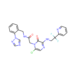 O=C(Cn1c(Cl)cnc(NCC(F)(F)c2ccccn2)c1=O)NCc1ccccc1-n1cncn1 ZINC000003960042