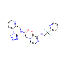 O=C(Cn1c(Cl)cnc(NCC(F)(F)c2ccccn2)c1=O)NCc1ncccc1-n1cnnn1 ZINC000013579395