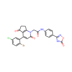 O=C(Cn1c2c(c(-c3cc(Cl)ccc3Br)cc1=O)C(=O)CC2)Nc1ccc(-c2noc(=O)[nH]2)cc1 ZINC000221129608