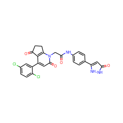 O=C(Cn1c2c(c(-c3cc(Cl)ccc3Cl)cc1=O)C(=O)CC2)Nc1ccc(-c2cc(=O)[nH][nH]2)cc1 ZINC000221128502