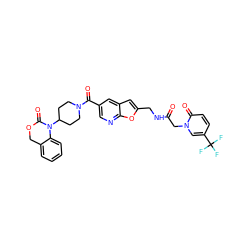 O=C(Cn1cc(C(F)(F)F)ccc1=O)NCc1cc2cc(C(=O)N3CCC(N4C(=O)OCc5ccccc54)CC3)cnc2o1 ZINC000029213395