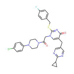 O=C(Cn1cc(Cc2cnc(C3CC3)nc2)c(=O)nc1SCc1ccc(F)cc1)N1CCN(c2ccc(Cl)cc2)CC1 ZINC000029558099