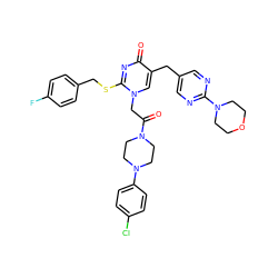 O=C(Cn1cc(Cc2cnc(N3CCOCC3)nc2)c(=O)nc1SCc1ccc(F)cc1)N1CCN(c2ccc(Cl)cc2)CC1 ZINC000029563826