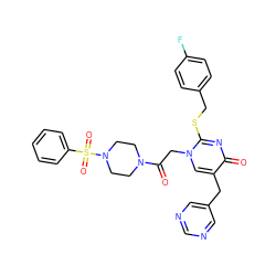 O=C(Cn1cc(Cc2cncnc2)c(=O)nc1SCc1ccc(F)cc1)N1CCN(S(=O)(=O)c2ccccc2)CC1 ZINC000029553902