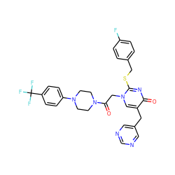 O=C(Cn1cc(Cc2cncnc2)c(=O)nc1SCc1ccc(F)cc1)N1CCN(c2ccc(C(F)(F)F)cc2)CC1 ZINC000029561359