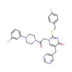 O=C(Cn1cc(Cc2cncnc2)c(=O)nc1SCc1ccc(F)cc1)N1CCN(c2cccc(Cl)c2)CC1 ZINC000029555015