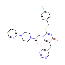 O=C(Cn1cc(Cc2cncnc2)c(=O)nc1SCc1ccc(F)cc1)N1CCN(c2ccccn2)CC1 ZINC000029559326