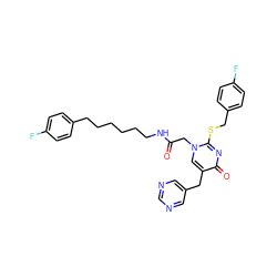 O=C(Cn1cc(Cc2cncnc2)c(=O)nc1SCc1ccc(F)cc1)NCCCCCCc1ccc(F)cc1 ZINC000026573897