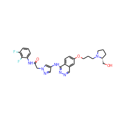 O=C(Cn1cc(Nc2nncc3cc(OCCCN4CCC[C@@H]4CO)ccc23)cn1)Nc1cccc(F)c1F ZINC000029041244