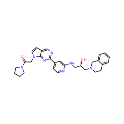 O=C(Cn1ccc2cnc(-c3ccnc(NC[C@@H](O)CN4CCc5ccccc5C4)c3)nc21)N1CCCC1 ZINC000219741620