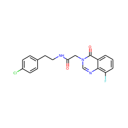 O=C(Cn1cnc2c(F)cccc2c1=O)NCCc1ccc(Cl)cc1 ZINC000653733774