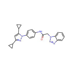 O=C(Cn1nnc2ccccc21)Nc1ccc(-n2nc(C3CC3)cc2C2CC2)cc1 ZINC000117439194