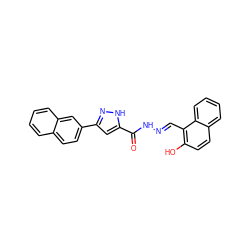 O=C(N/N=C/c1c(O)ccc2ccccc12)c1cc(-c2ccc3ccccc3c2)n[nH]1 ZINC000009176388