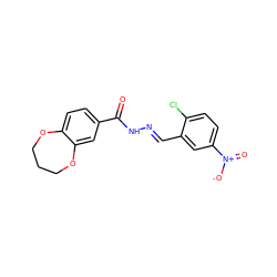 O=C(N/N=C/c1cc([N+](=O)[O-])ccc1Cl)c1ccc2c(c1)OCCCO2 ZINC001772592594