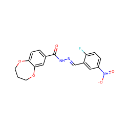 O=C(N/N=C/c1cc([N+](=O)[O-])ccc1F)c1ccc2c(c1)OCCCO2 ZINC001772652264