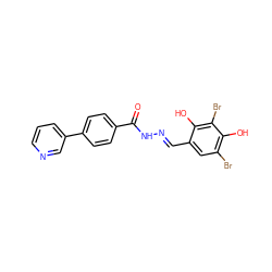 O=C(N/N=C/c1cc(Br)c(O)c(Br)c1O)c1ccc(-c2cccnc2)cc1 ZINC000095589029