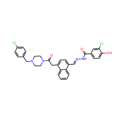 O=C(N/N=C/c1ccc(CC(=O)N2CCN(Cc3ccc(Cl)cc3)CC2)c2ccccc12)c1ccc(O)c(Cl)c1 ZINC000027653151