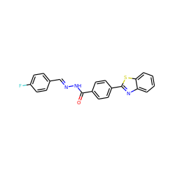 O=C(N/N=C/c1ccc(F)cc1)c1ccc(-c2nc3ccccc3s2)cc1 ZINC000299859241