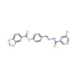 O=C(N/N=C/c1ccc(OC(=O)c2ccc3c(c2)OCO3)cc1)c1cncc(Br)c1 ZINC000001234870